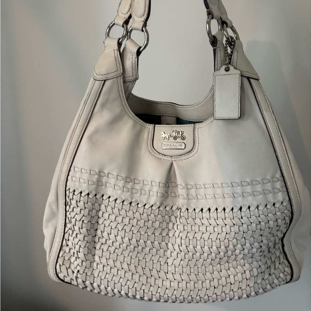COACH MAGGIE MADISON WOVEN LEATHER SHOULDER BAG PURSE